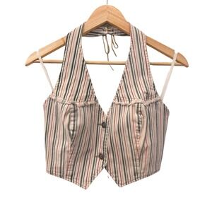 XOXO Jeans Womens Y2K Striped Halter Vest Top Lace Up Corset Back Small USA Made